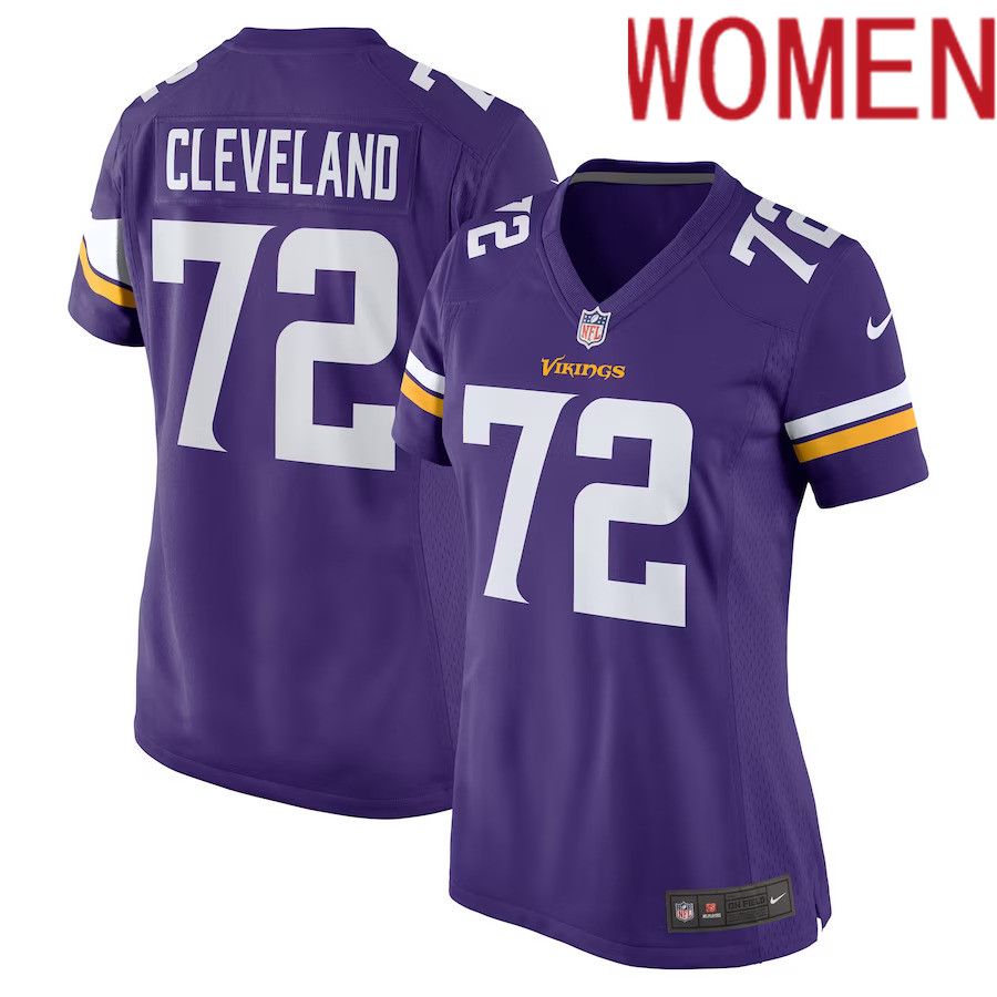 Women Minnesota Vikings 72 Ezra Cleveland Nike Purple Game NFL Jersey